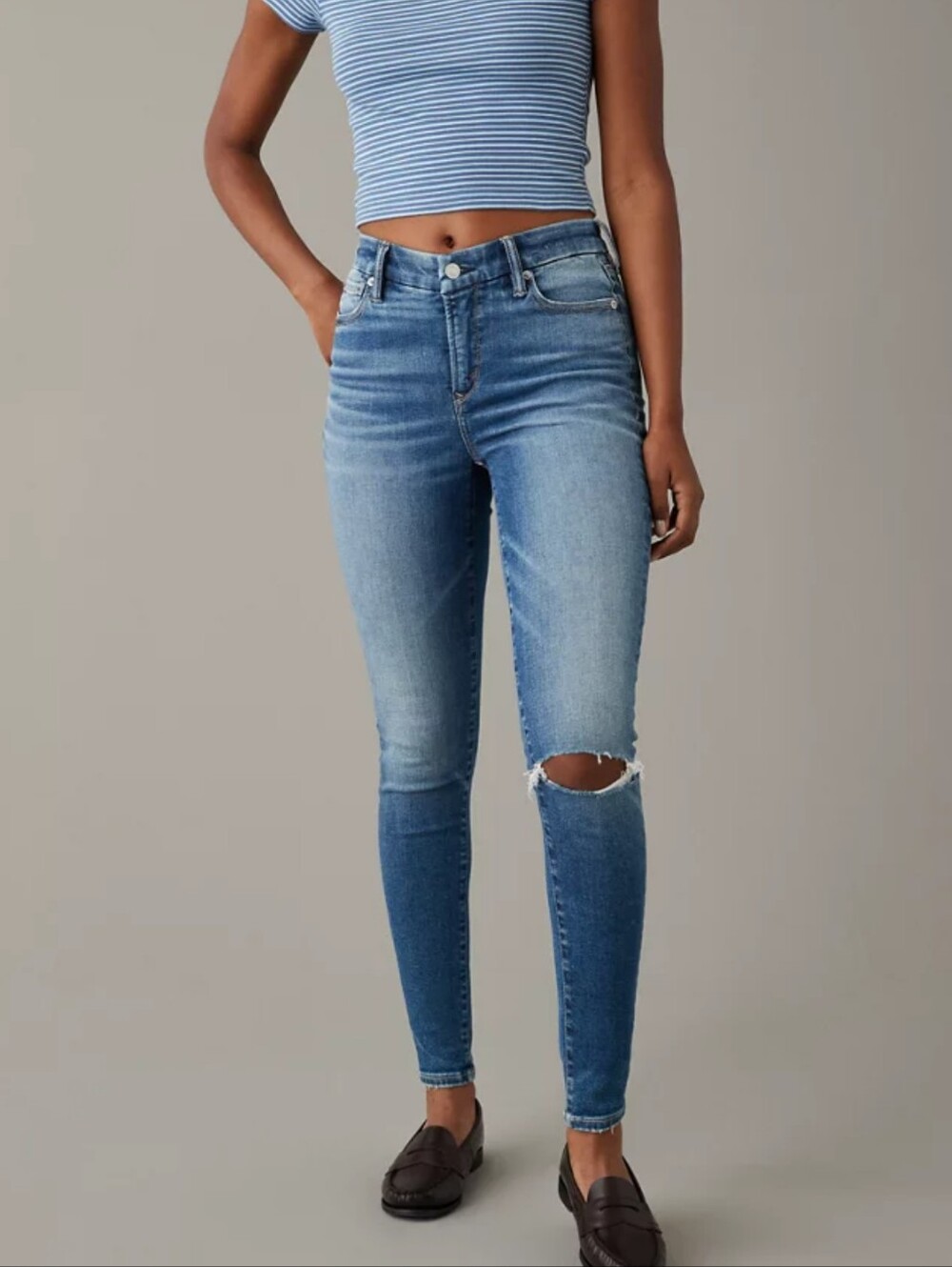 American Eagle Luxe Ripped High-Rise Jegging Skinny Jeans, Size 10 X- Long